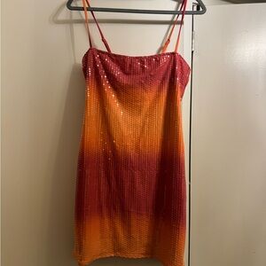 Pink/orange sequin mini dress